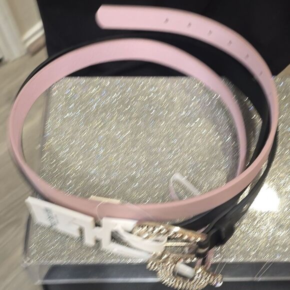 True Religion Rhinestone Horseshoe & Buckle Belt Duo- Pink/Black main image 4